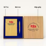 Bộ Quà Tặng Đại Hội In Logo - Sổ Tre + Bút Tre + Hộp Giấy - introngdong