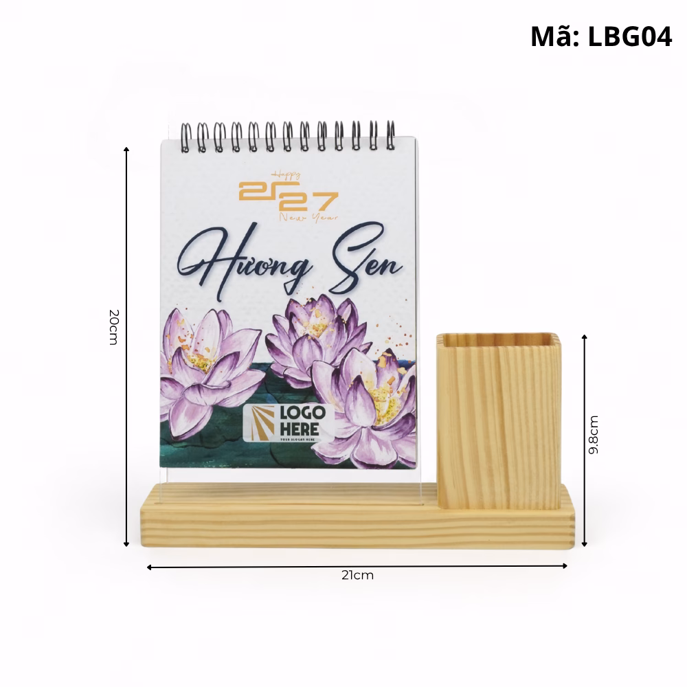 Lịch Gỗ Để Bàn Hương Sen LBG04 - Có Ống Bút, Khắc Logo 16 Lịch Gỗ Để Bàn LBG04 (1) (1)
