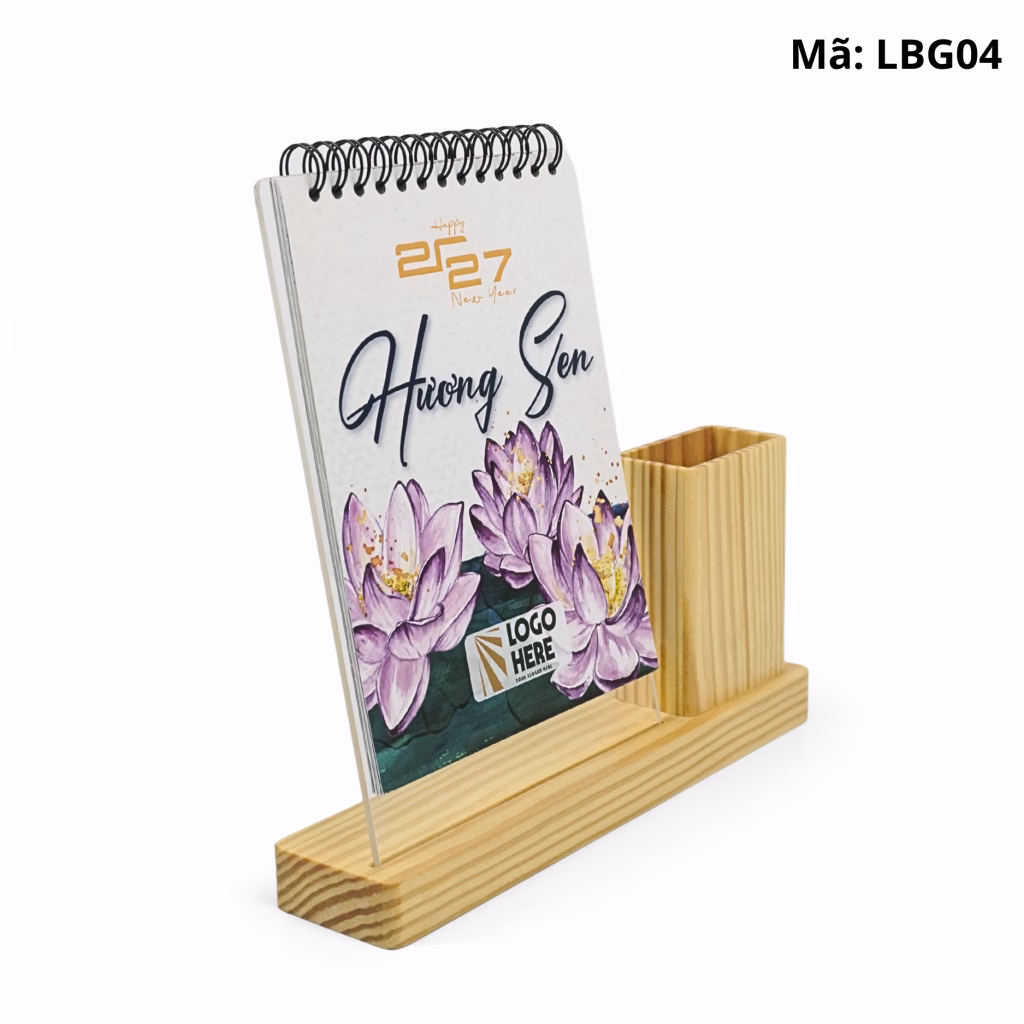 Lịch Gỗ Để Bàn Hương Sen LBG04 - Có Ống Bút, Khắc Logo 15 Lịch Gỗ Để Bàn LBG04 (1)