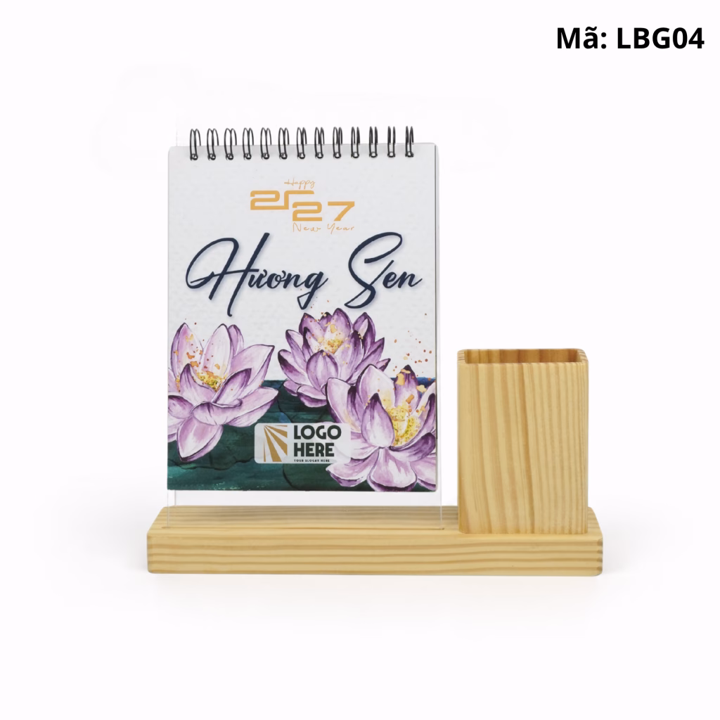 Lịch Gỗ Để Bàn Hương Sen LBG04 - Có Ống Bút, Khắc Logo 14 Lịch Gỗ Để Bàn LBG04 (1)