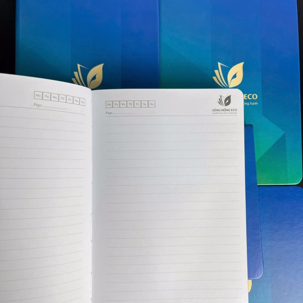 Sổ Dán Gáy Bìa Da In Logo Full Viền Cạnh Sổ Theo Yêu Cầu 15 Sổ bìa da in cạnh viền - Sông Hồng ECO (2) - sổ dán gáy bìa da in logo